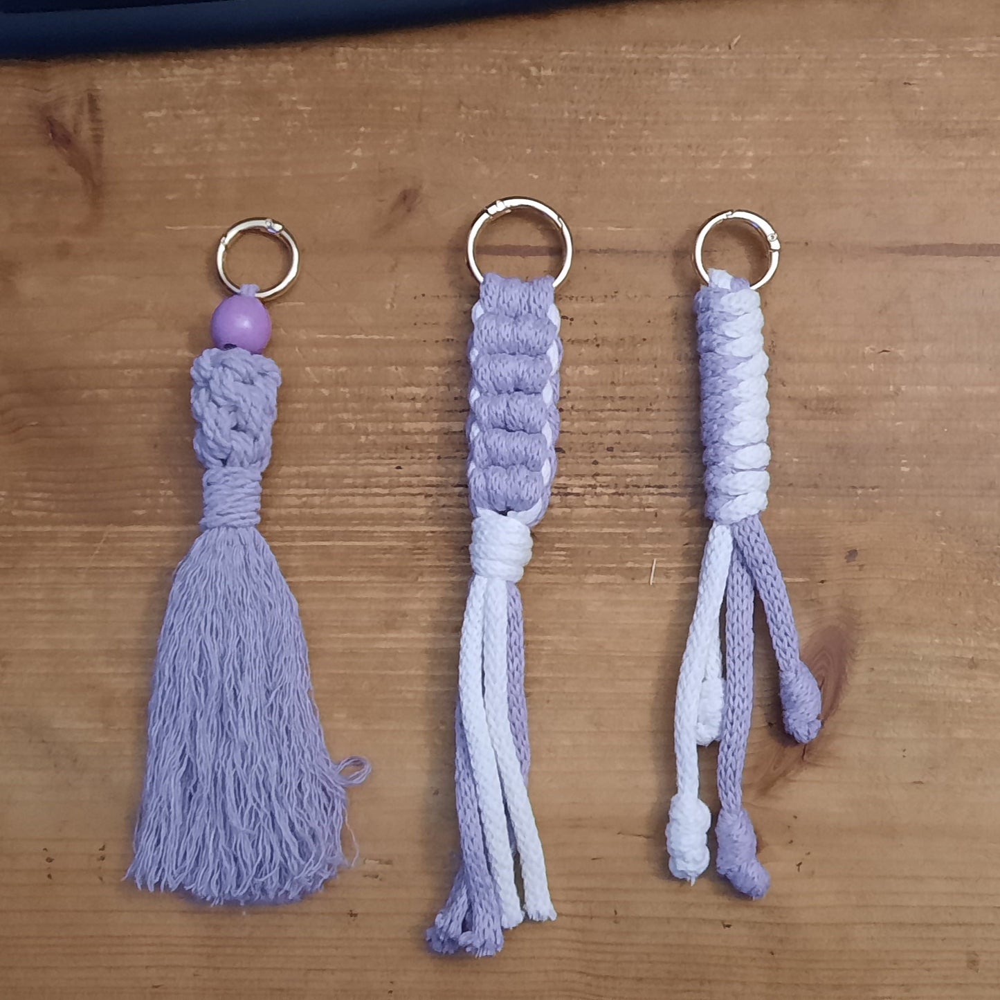 Macrame Kit Bag Charm 3 pieces Lilac / Off White