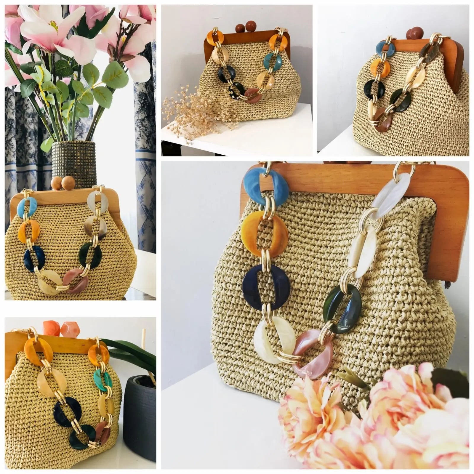 Handbag strap with Acrylic beads Ocher - DecoDeb